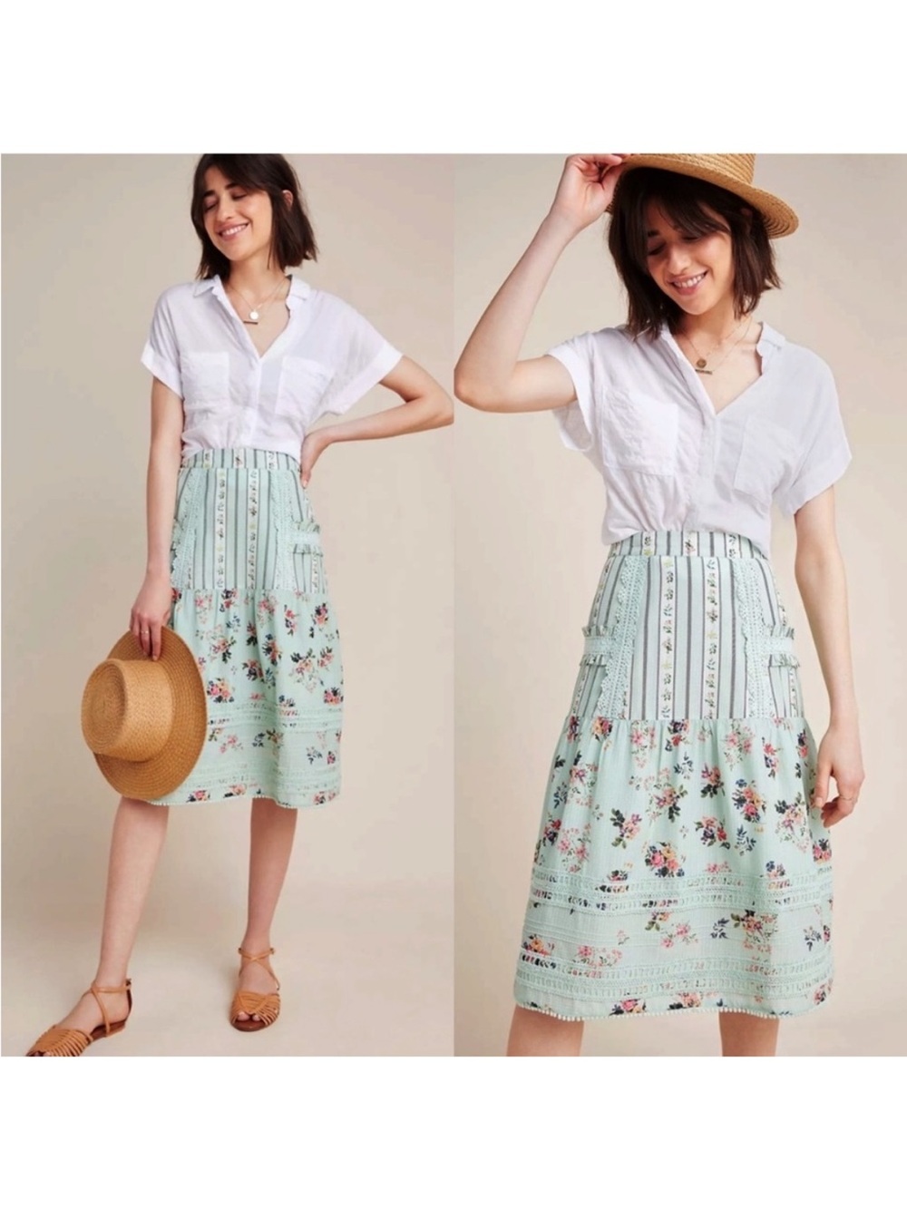 Anthropologie Hemant & Nandita Amour Floral Lace Skirt Cottagecore Size Small